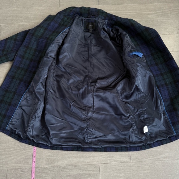 J. Crew 100% Wool Zippered Coat Black Watch Tartan 10 Plaid Academia Peacoat - Picture 14 of 16